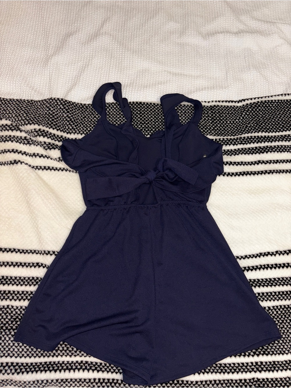 Navy Ruffle Strap Romper - One Piece - Picture 6 of 6